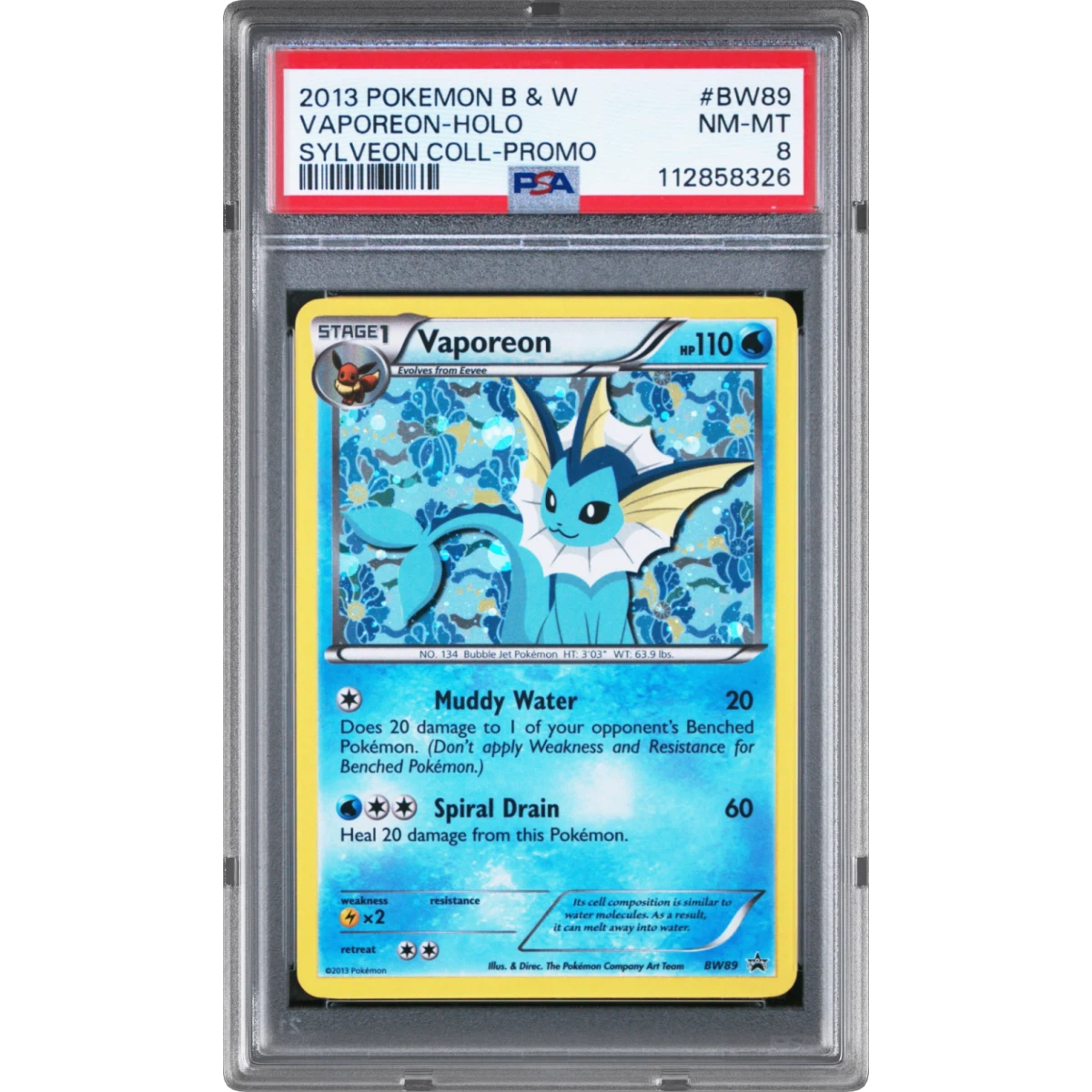 2013 Pokémon Black & White Promo #BW89 Vaporeon - Holo Sylveon Collection (PSA 8 NM-MT)