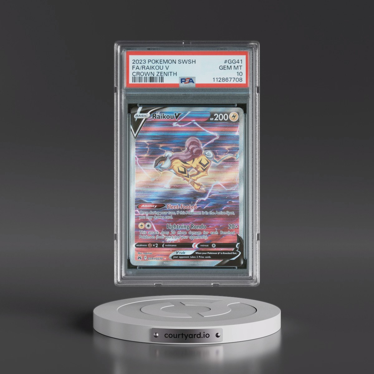 2023 Pokémon Sword and Shield Crown Zenith #GG41 Raikou V - Holo Full Art (PSA 10 GEM MINT)