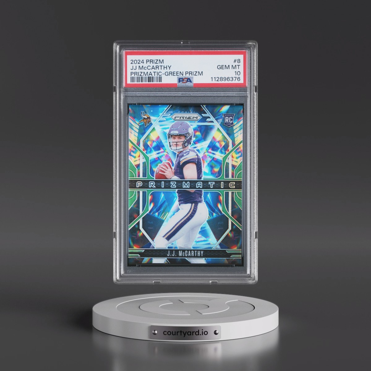 2024 Panini Prizm Prizmatic #8 JJ McCarthy - Green Prizm (PSA 10 GEM MINT)
