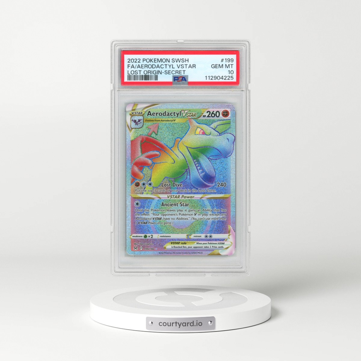 2022 Pokémon Sword & Shield Lost Origin #199 Aerodactyl Vstar - Full Art Secret (PSA 10 GEM MINT)