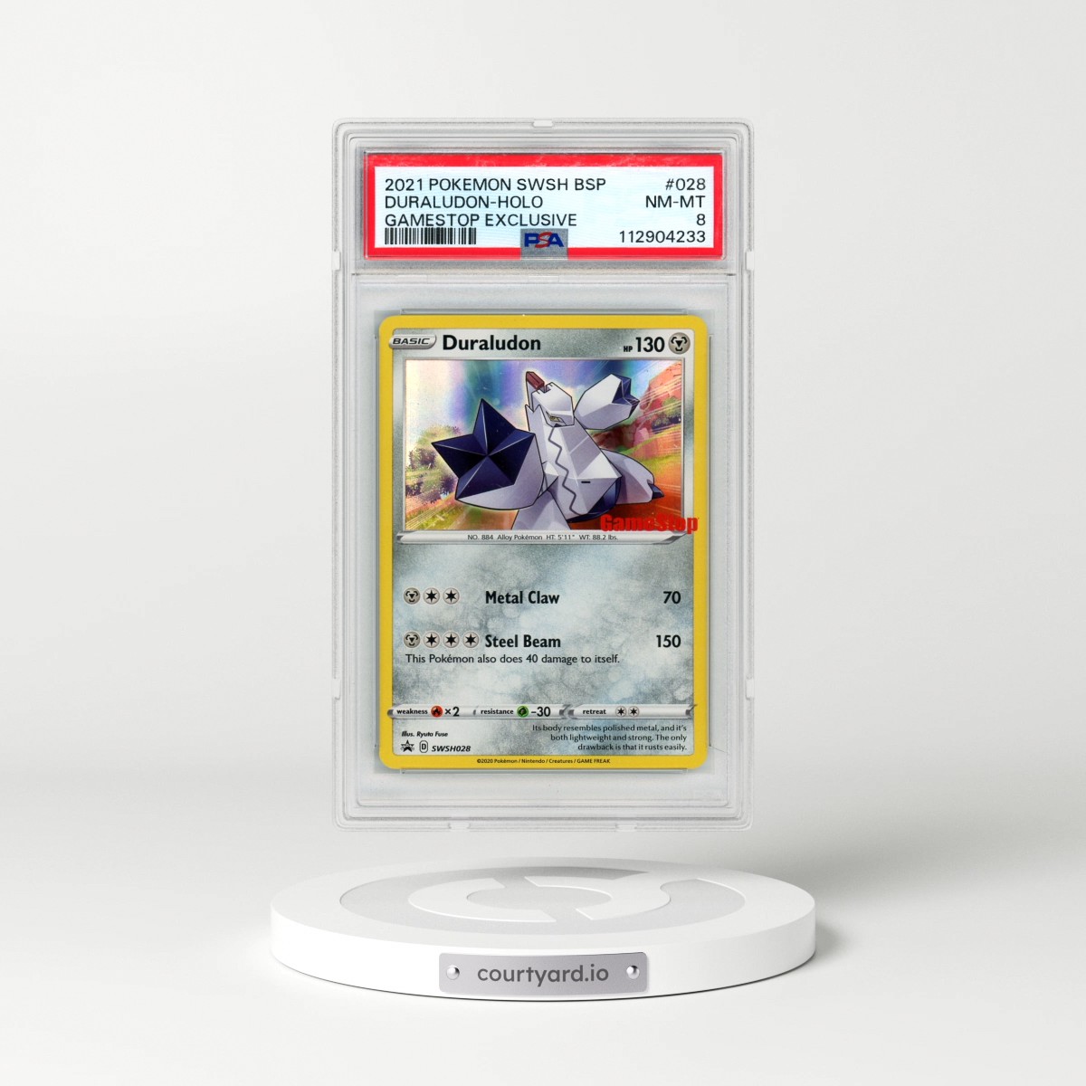 2021 Pokémon Swsh Black Star Promo #028 Duraludon - Holo Gamestop Exclusive (PSA 8 NM-MT)