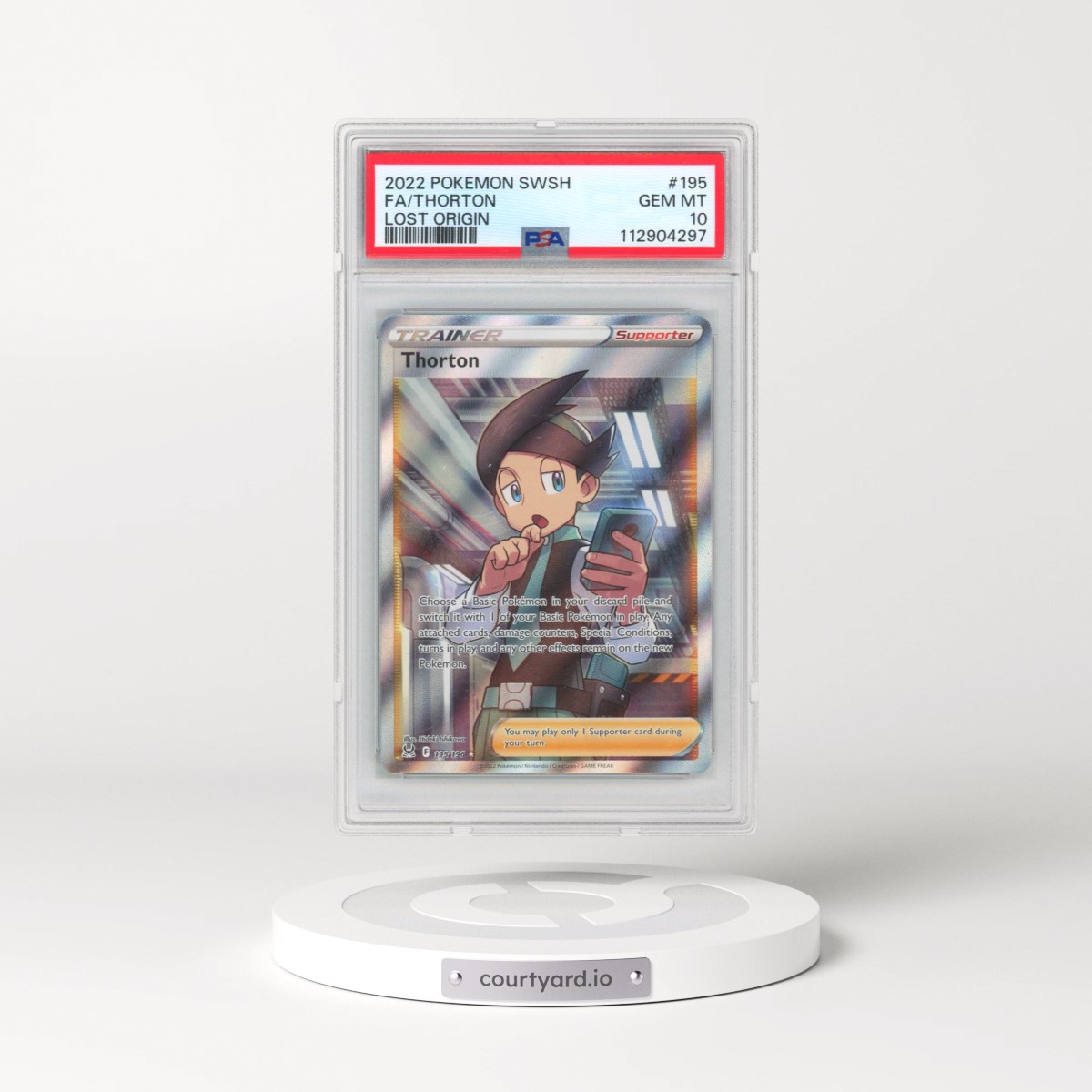 2022 Pokémon Sword & Shield Lost Origin #195 Thorton - Full Art (PSA 10 GEM MINT)