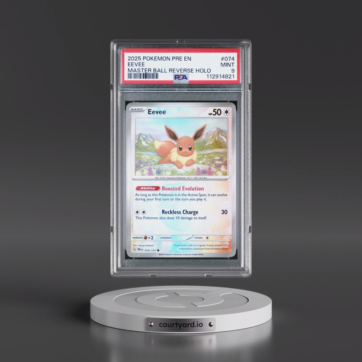 2025 Pokémon Pre EN-Prismatic Evolutions #074 Eevee - Reverse Holo Master Ball (PSA 9 MINT)