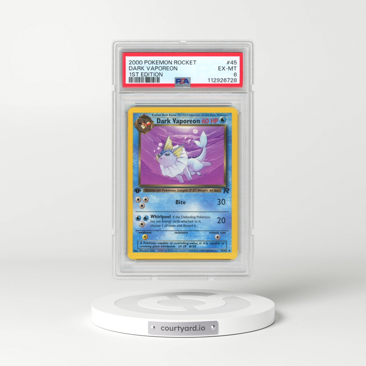 2000 Pokémon Rocket #45 Dark Vaporeon - 1st Edition (PSA 6 EX-MT)