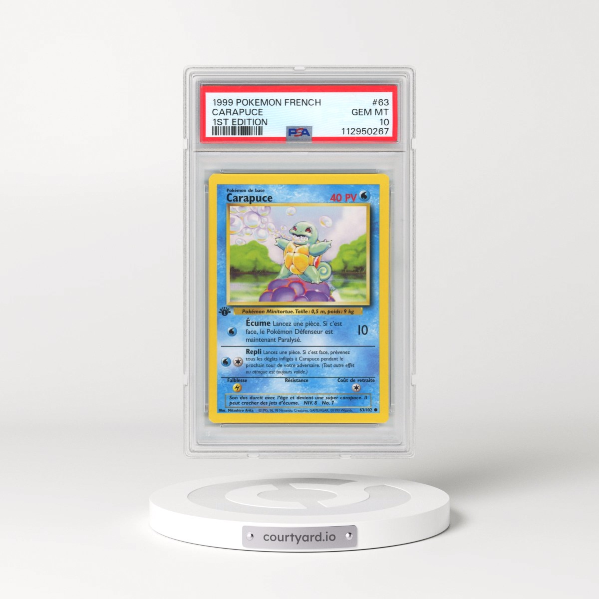 1999 Pokémon #63 Carapuce - 1st Edition (PSA 10 GEM MINT)