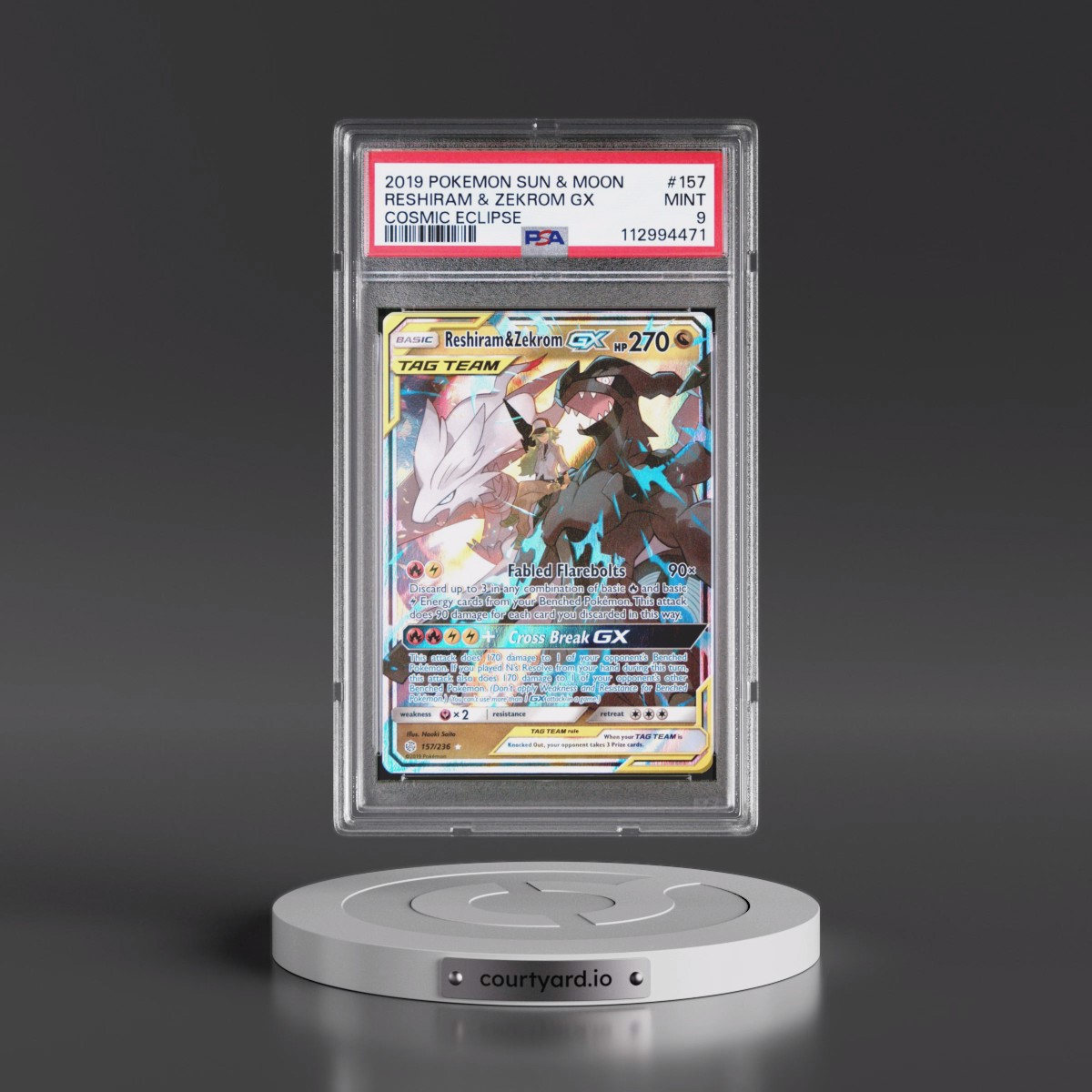 2019 Pokémon Sun & Moon Cosmic Eclipse #157 Reshiram & Zekrom GX - Holo (PSA 9 MINT)