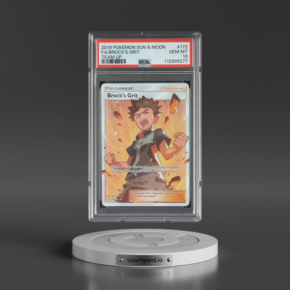 2019 Pokémon Sun & Moon Team Up #172 Brock's Grit - Full Art (PSA 10 GEM MINT)
