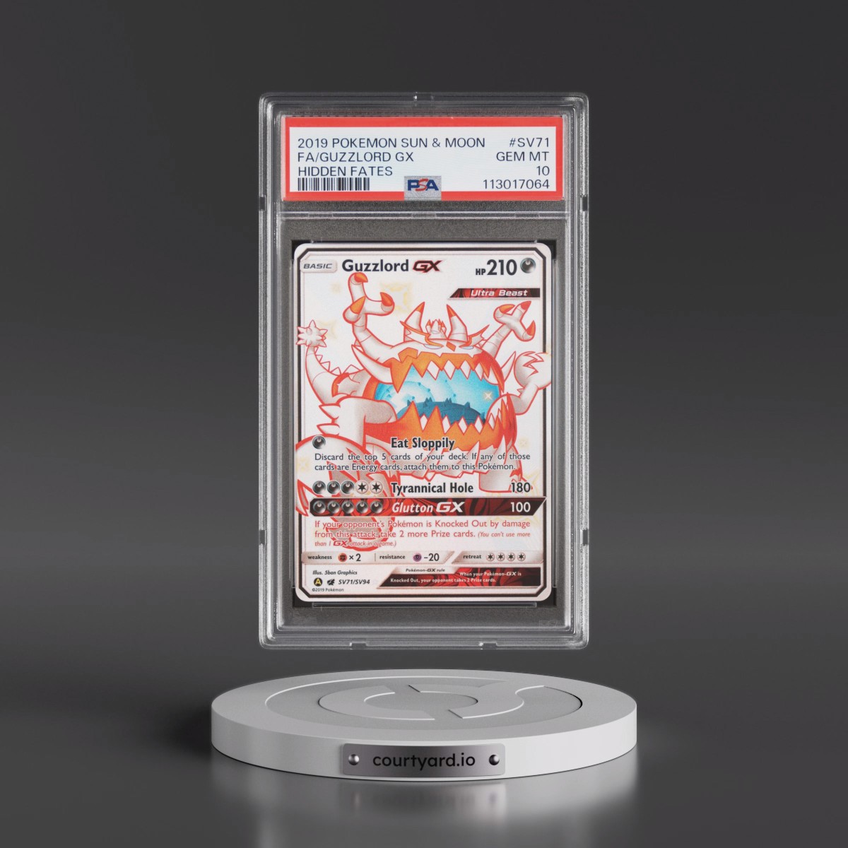 2019 Pokémon Sun & Moon Hidden Fates #SV71 Guzzlord GX - Holo Full Art (PSA 10 GEM MINT)