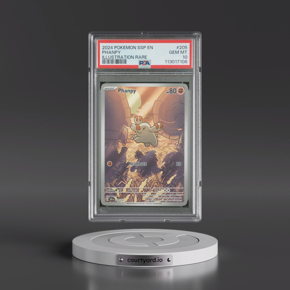 2024 Pokémon Ssp EN-Surging Sparks #205 Phanpy - Illustration Rare (PSA 10 GEM MINT)