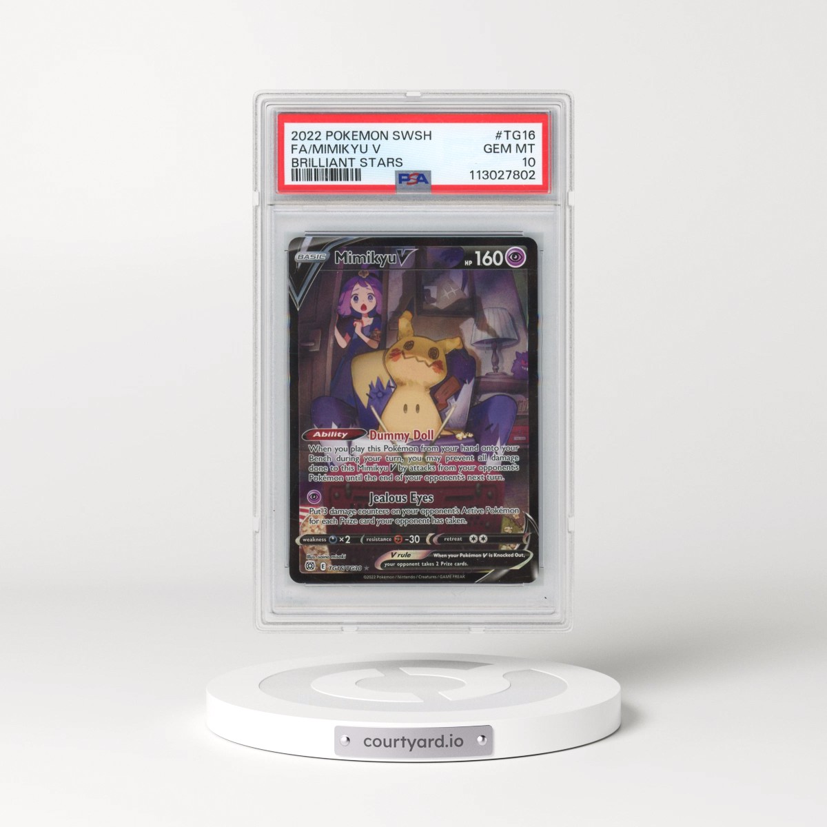 2022 Pokémon Sword & Shield Brilliant Stars #TG16 Mimikyu V - Holo Full Art (PSA 10 GEM MINT)