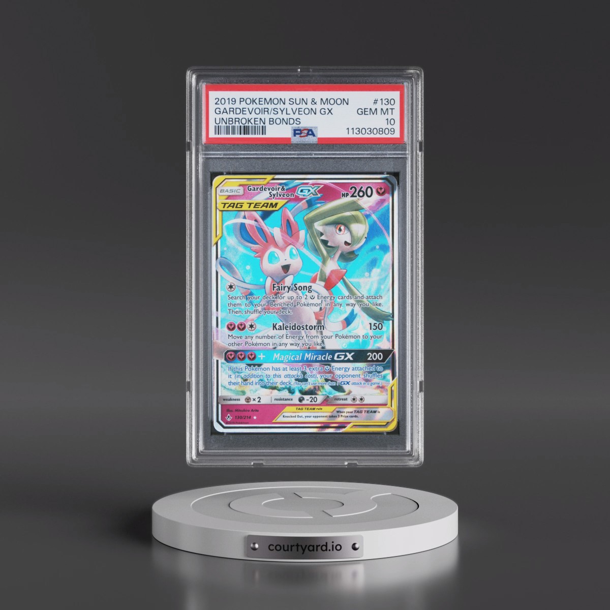 2019 Pokémon Sun & Moon Unbroken Bonds #130 Gardevoir & Sylveon GX - Holo (PSA 10 GEM MINT)