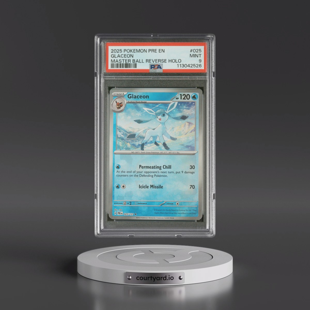 2025 Pokémon Pre EN-Prismatic Evolutions #025 Glaceon - Reverse Holo Master Ball (PSA 9 MINT)