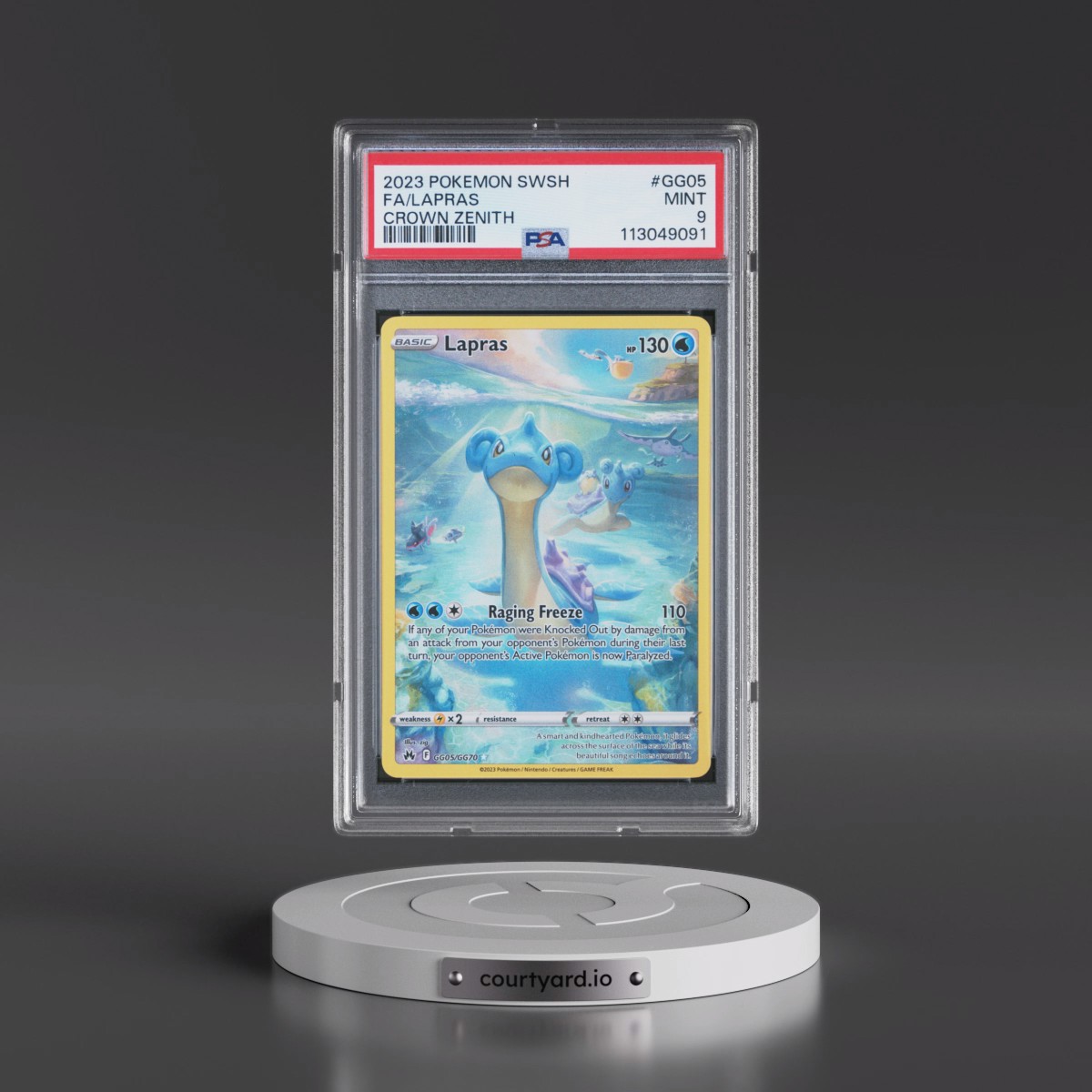 2023 Pokémon Sword and Shield Crown Zenith #GG05 Lapras - Full Art (PSA 9 MINT)