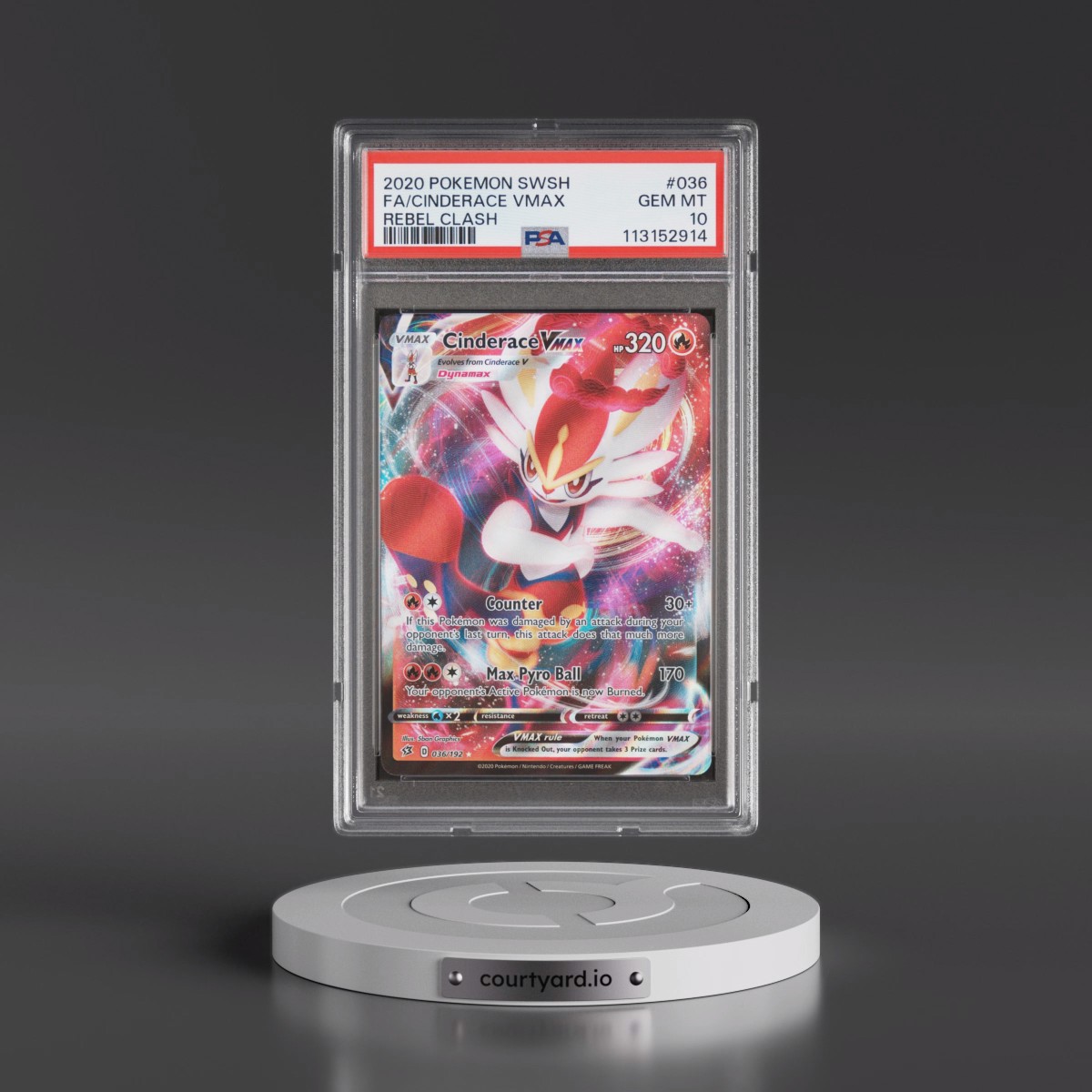2020 Pokémon Sword & Shield Rebel Clash #036 Cinderace Vmax - Full Art (PSA 10 GEM MINT)