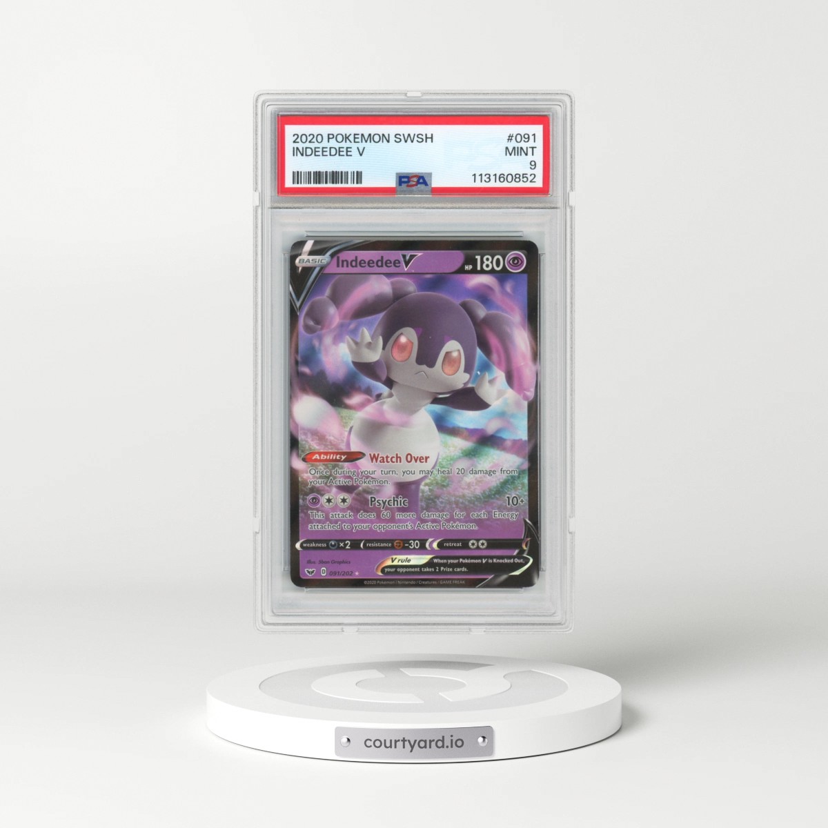 2020 Pokémon Sword & Shield #091 Indeedee V - Holo (PSA 9 MINT)