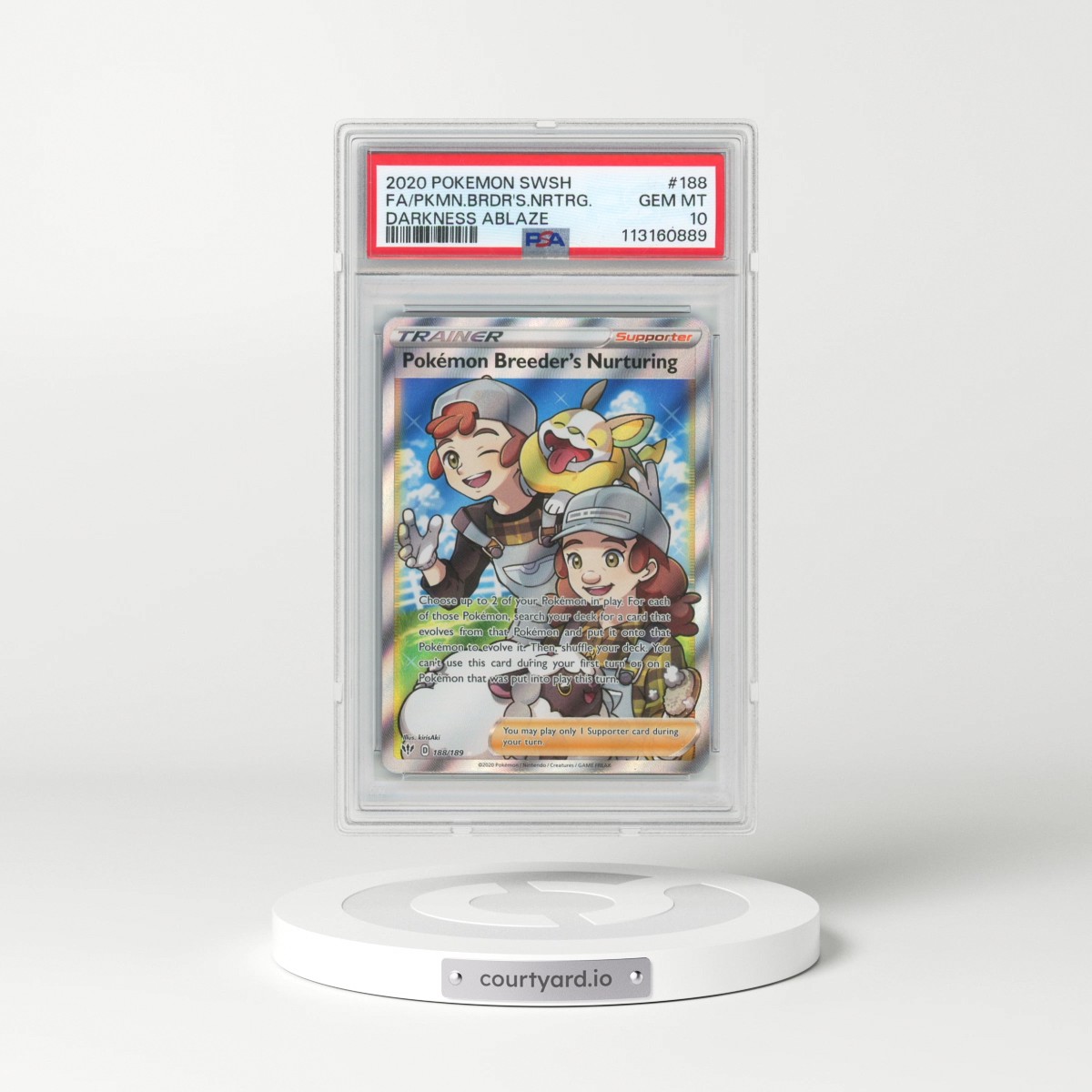 2020 Pokémon Sword & Shield Darkness Ablaze #188 Pokemon Breeder's Nurturing - Full Art (PSA 10 GEM MINT)