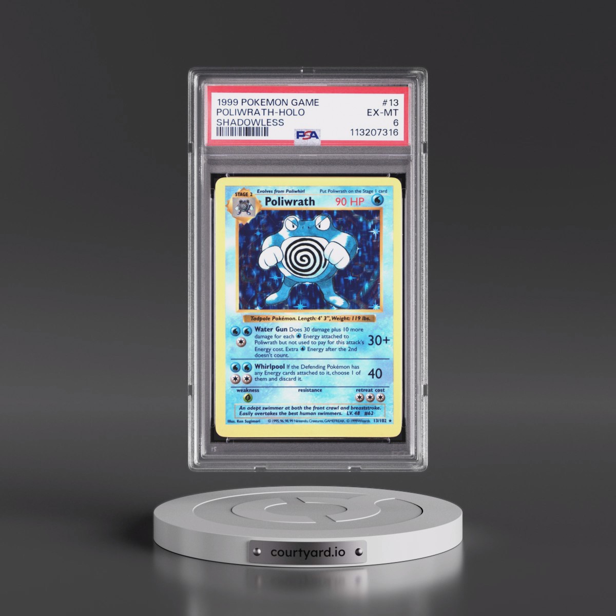 1999 Pokémon Game #13 Poliwrath - Holo Shadowless (PSA 6 EX-MT)