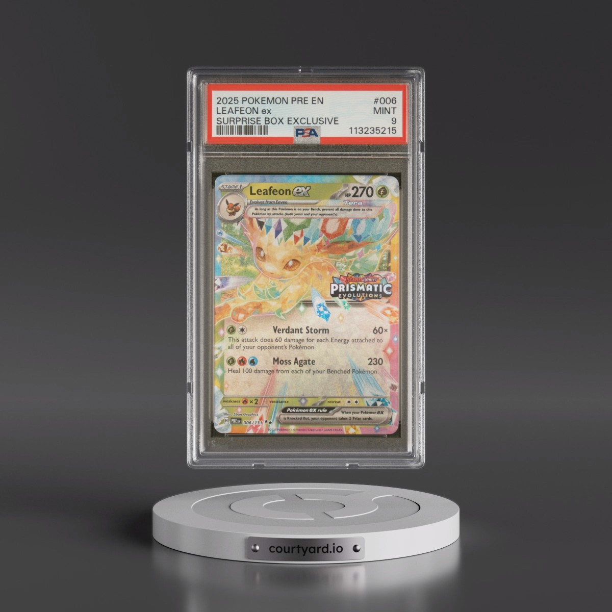 2025 Pokémon Pre EN-Prismatic Evolutions #006 Leafeon EX - Holo Surprise Box Exclusive (PSA 9 MINT)