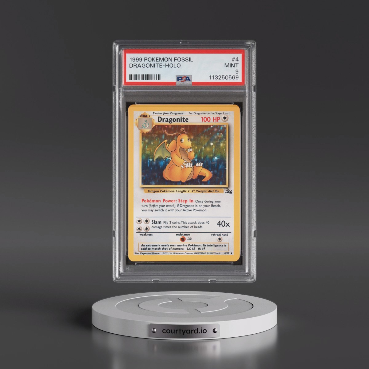 1999 Pokémon Fossil #4 Dragonite - Holo (PSA 9 MINT)