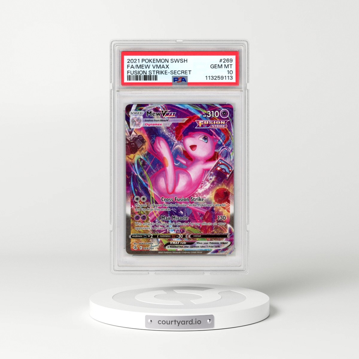 2021 Pokémon Sword & Shield Fusion Strike #269 Mew Vmax - Full Art Secret (PSA 10 GEM MINT)