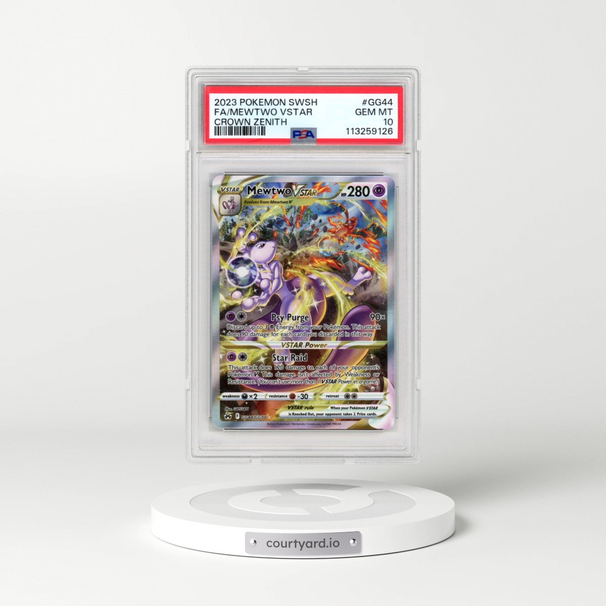 2023 Pokémon Sword and Shield Crown Zenith #GG44 Mewtwo Vstar - Full Art (PSA 10 GEM MINT)