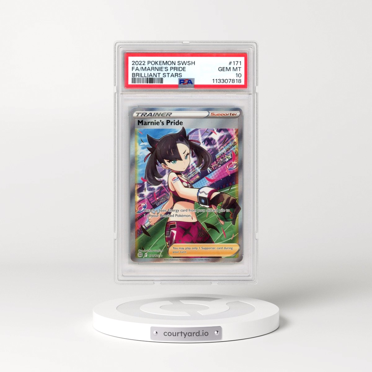 2022 Pokémon Sword & Shield Brilliant Stars #171 Marnie's Pride - Full Art (PSA 10 GEM MINT)