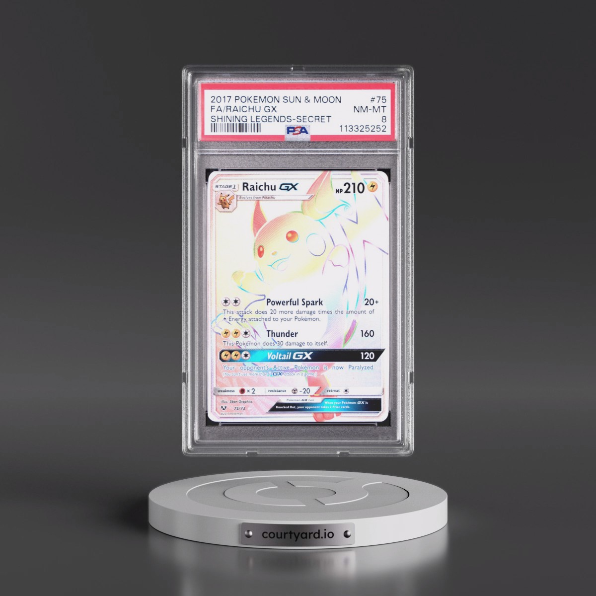 2017 Pokémon Sun & Moon Shining Legends #75 Raichu GX - Holo Full Art Secret (PSA 8 NM-MT)