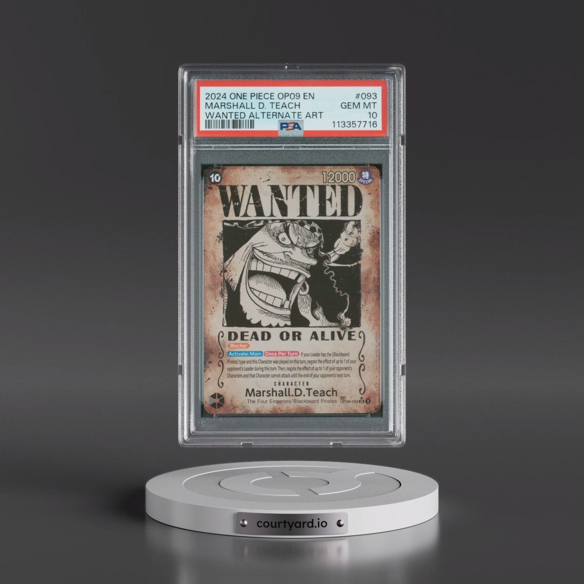 2024 One Piece OP09-Emperors in the New World #093 Marshall D. Teach - Wanted Alternate Art (PSA 10 GEM MINT)