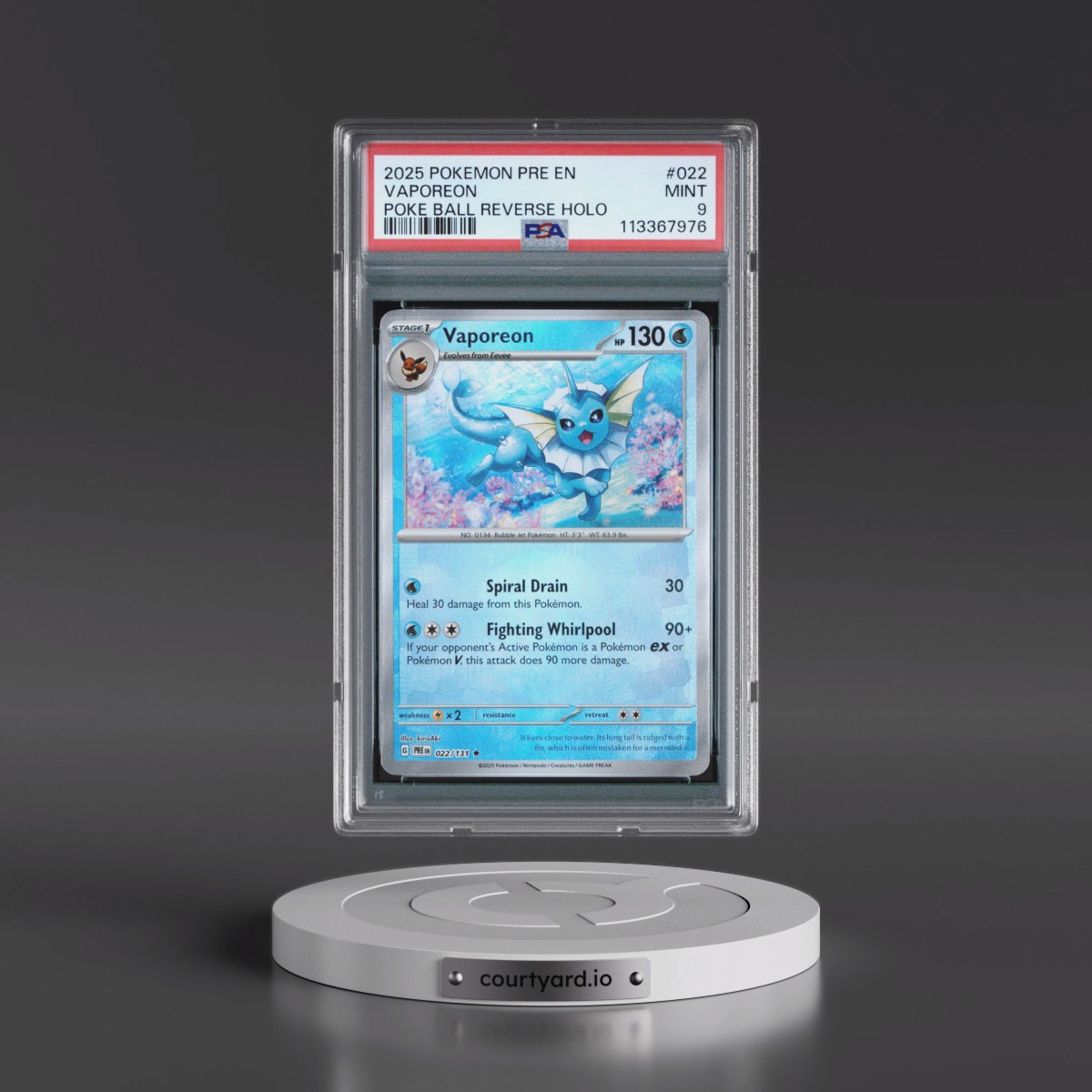 2025 Pokémon Pre EN-Prismatic Evolutions #022 Vaporeon - Reverse Holo Poke Ball (PSA 9 MINT)