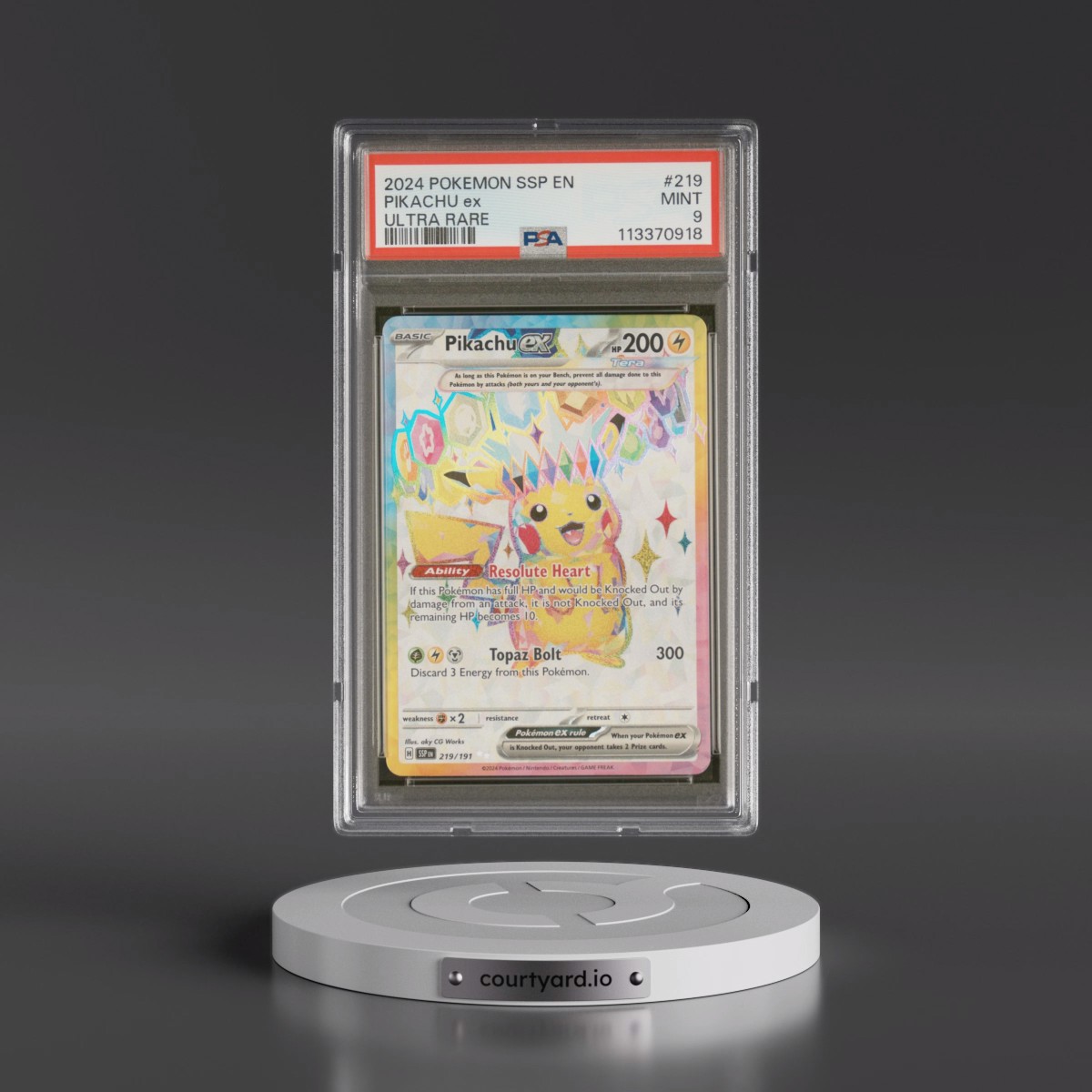2024 Pokémon Ssp EN-Surging Sparks #219 Pikachu EX - Holo Ultra Rare (PSA 9 MINT)