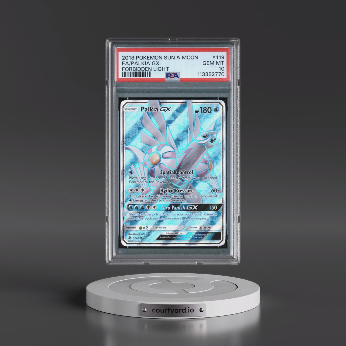 2018 Pokémon Sun & Moon Forbidden Light #119 Palkia GX - Holo Full Art (PSA 10 GEM MINT)
