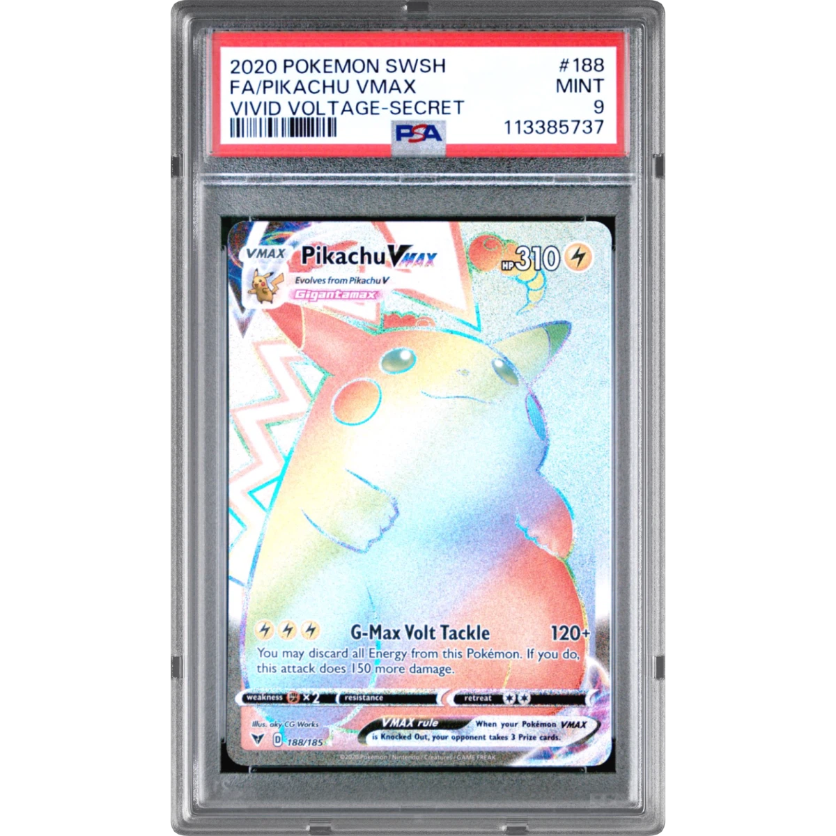 2020 Pokémon Sword & Shield Vivid Voltage #188 Pikachu Vmax - Full Art Secret (PSA 9 MINT)