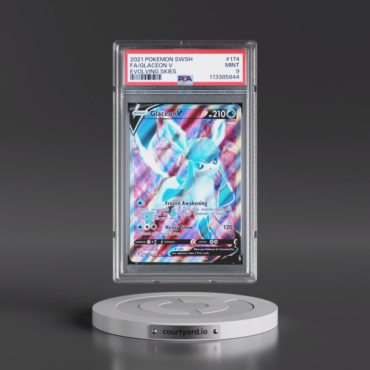 2021 Pokémon Sword & Shield Evolving Skies Glaceon V - Holo Full Art #174 PSA 9