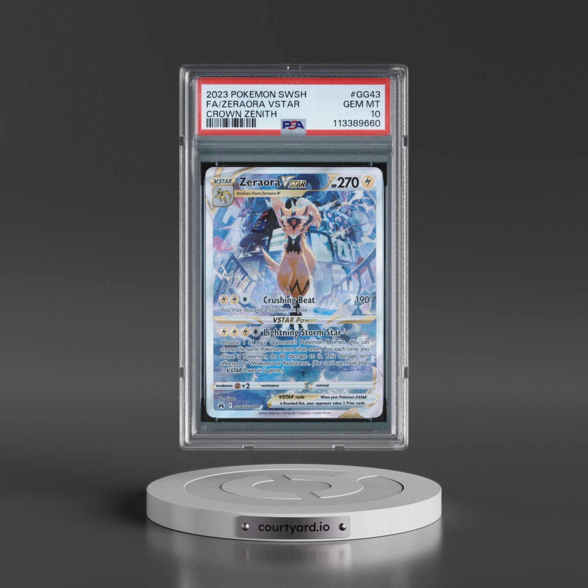 2023 Pokémon Sword and Shield Crown Zenith #GG43 Zeraora Vstar - Full Art (PSA 10 GEM MINT)