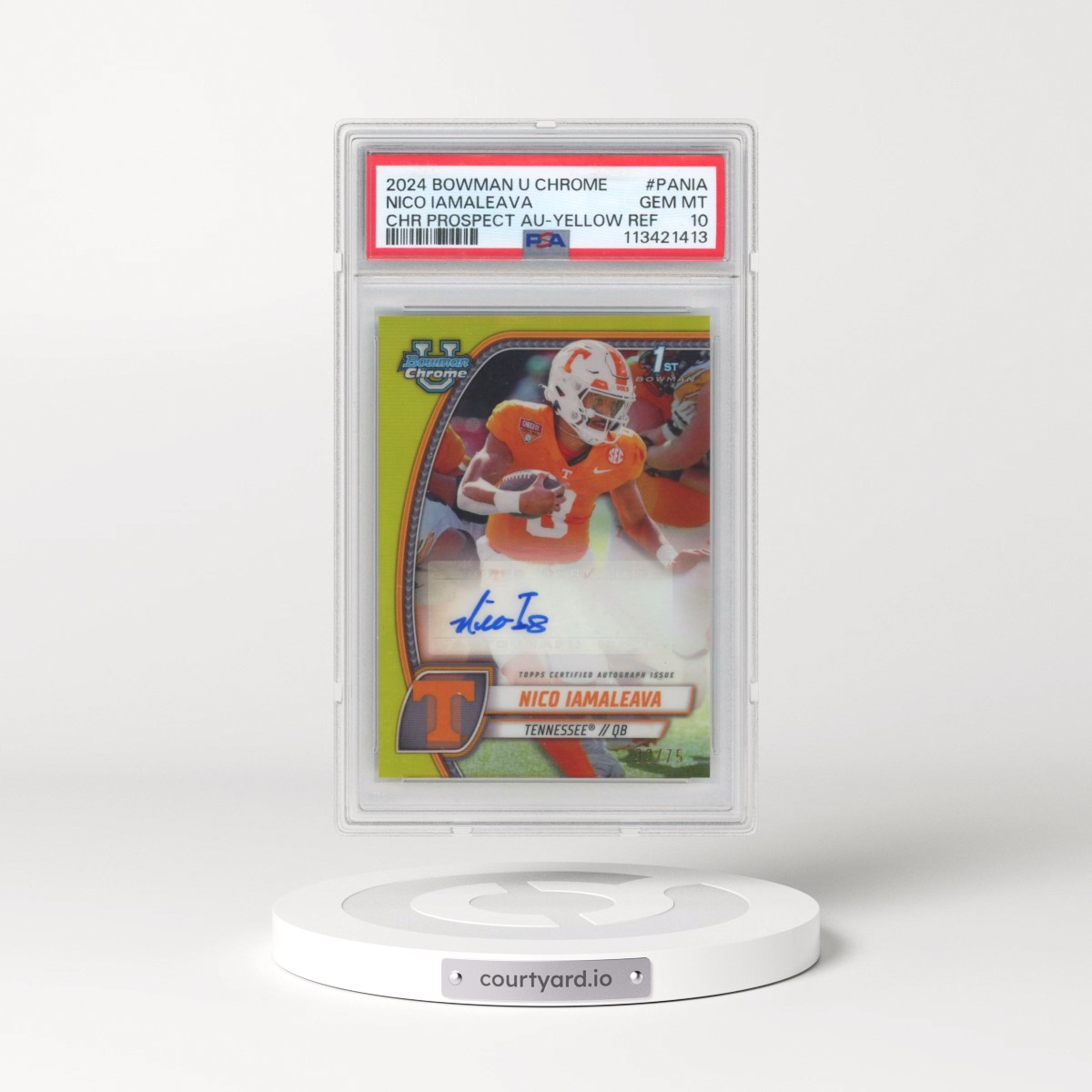 2024 Bowman University Chrome Bowman Chrome Prospect Autographs #PANIA Nico Iamaleava - Yellow Refractor (PSA 10 GEM MINT)