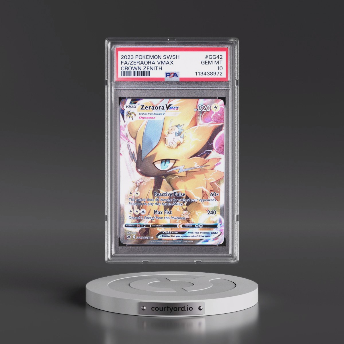 2023 Pokémon Sword and Shield Crown Zenith #GG42 Zeraora Vmax - Full Art (PSA 10 GEM MINT)
