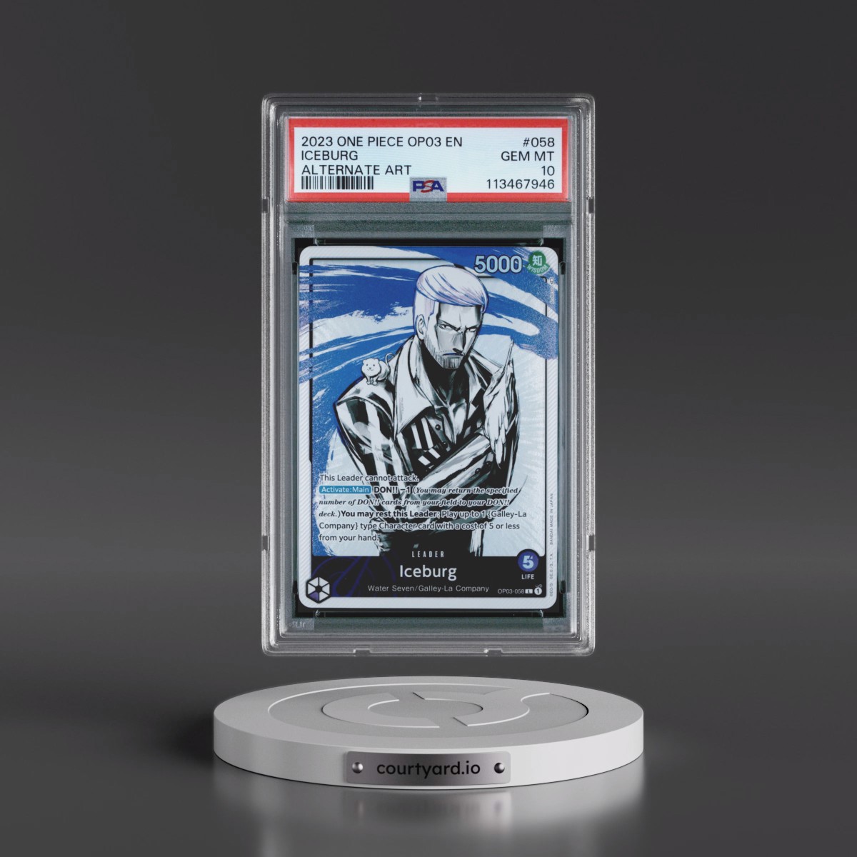 2023 One Piece OP03-Pillars of Strength #058 Iceburg - Alternate Art (PSA 10 GEM MINT)