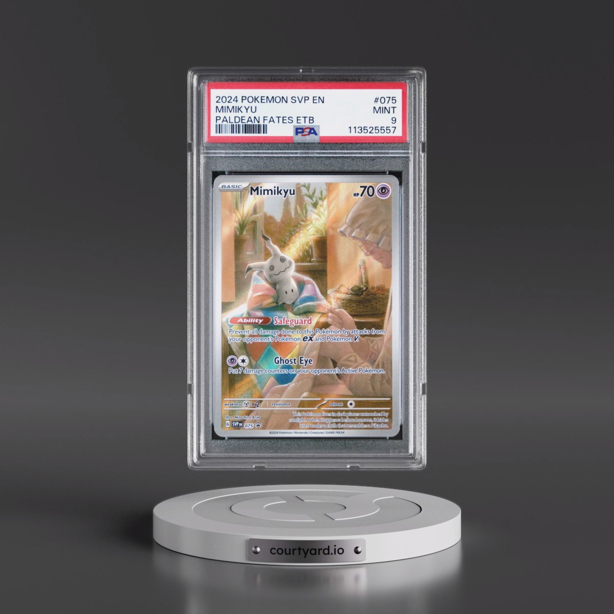 2024 Pokémon Svp EN-SV Black Star Promo #075 Mimikyu - Paldean Fates Elite Trainer Box (PSA 9 MINT)