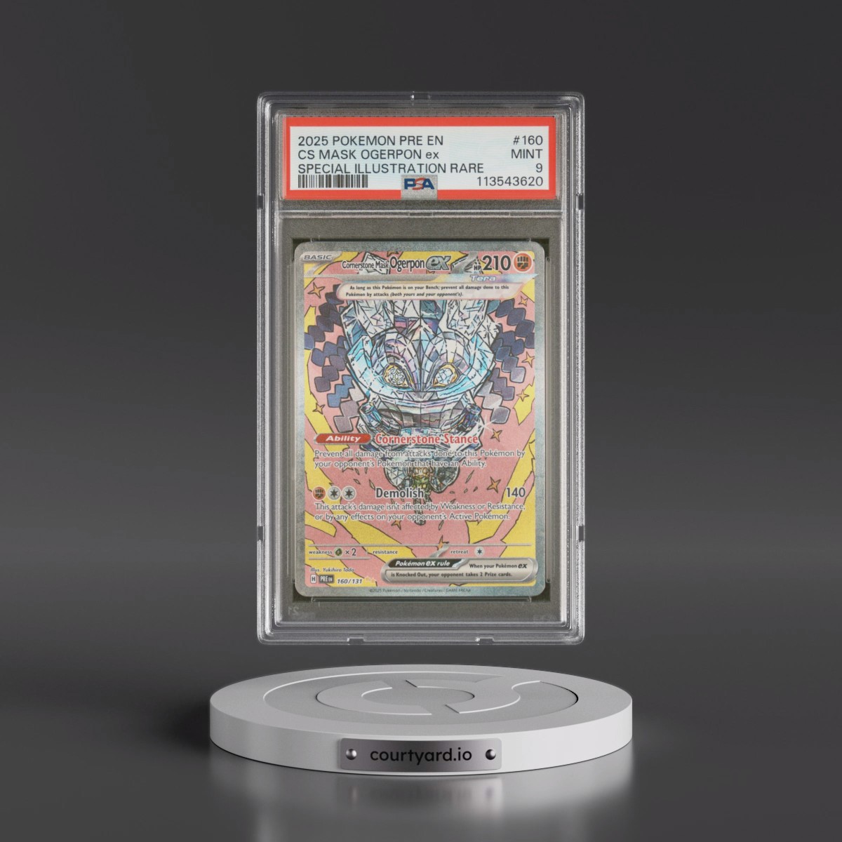 2025 Pokémon Pre EN-Prismatic Evolutions #160 Cornerstone Mask Ogerpon EX - Holo Special Illustration Rare (PSA 9 MINT)