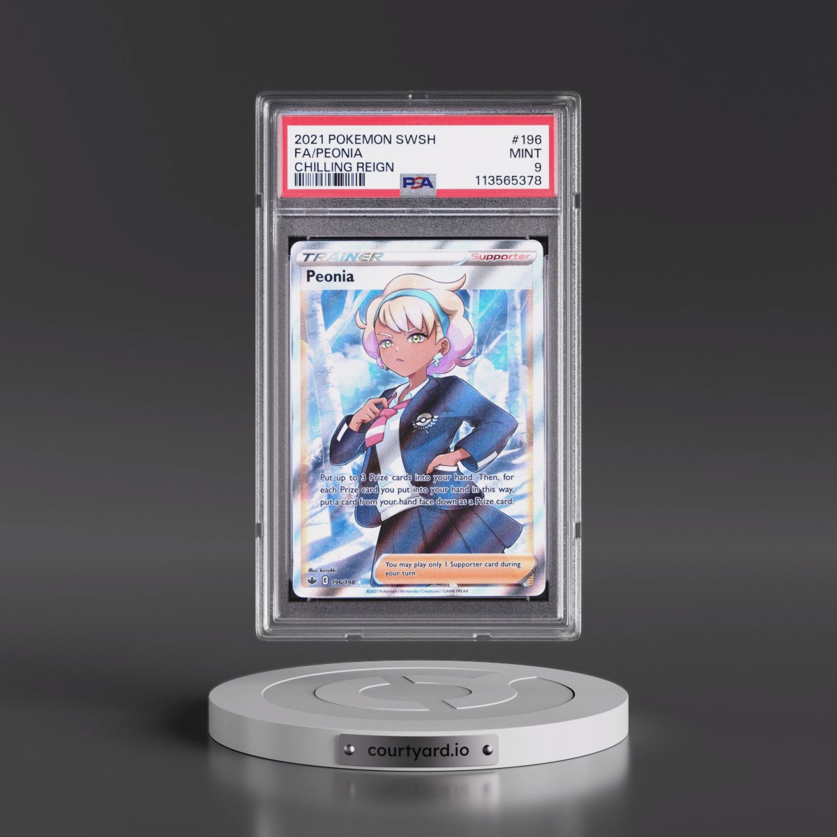 2021 Pokémon Sword & Shield Chilling Reign #196 Peonia - Full Art (PSA 9 MINT)