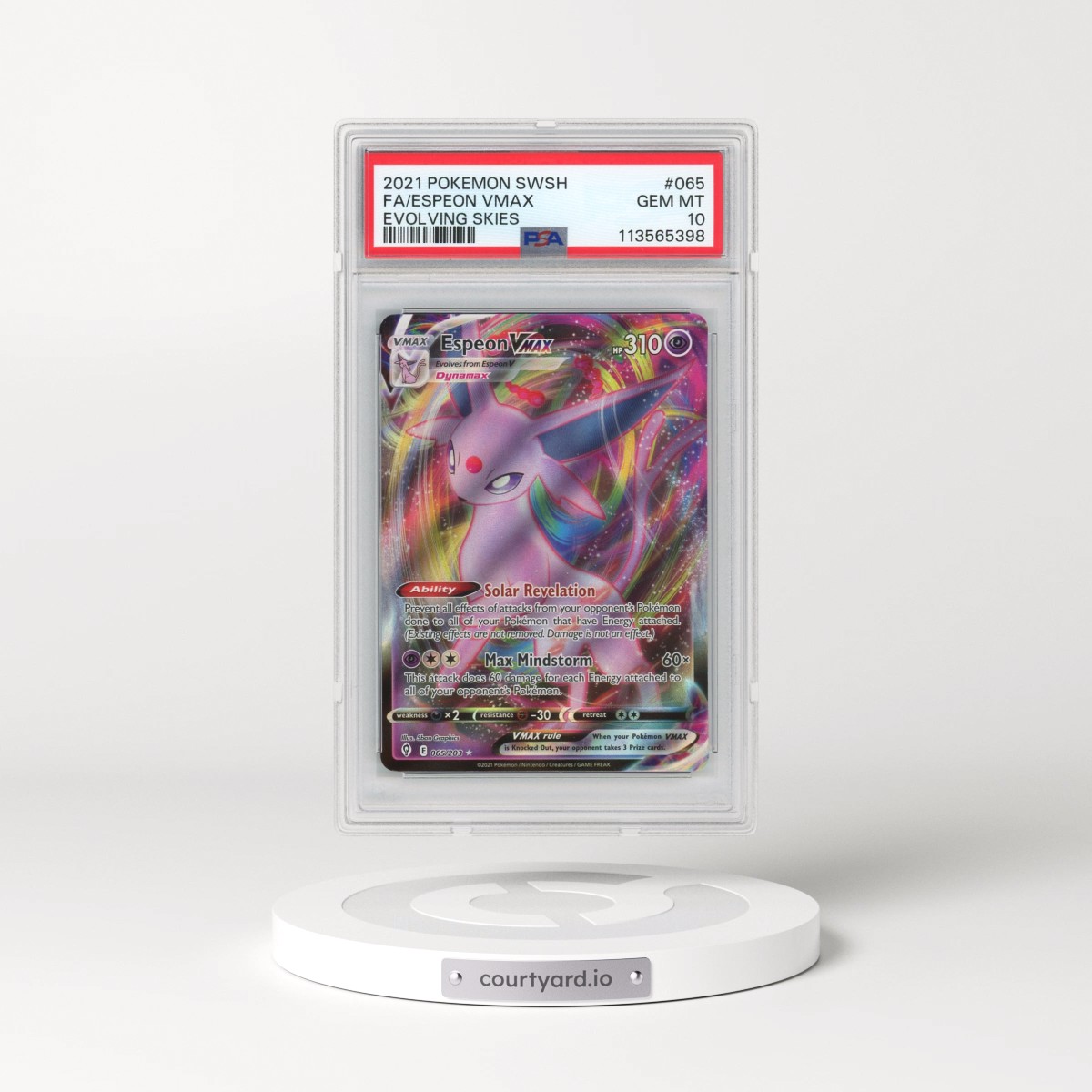 2021 Pokémon Sword & Shield Evolving Skies #065 Espeon Vmax - Full Art (PSA 10 GEM MINT)