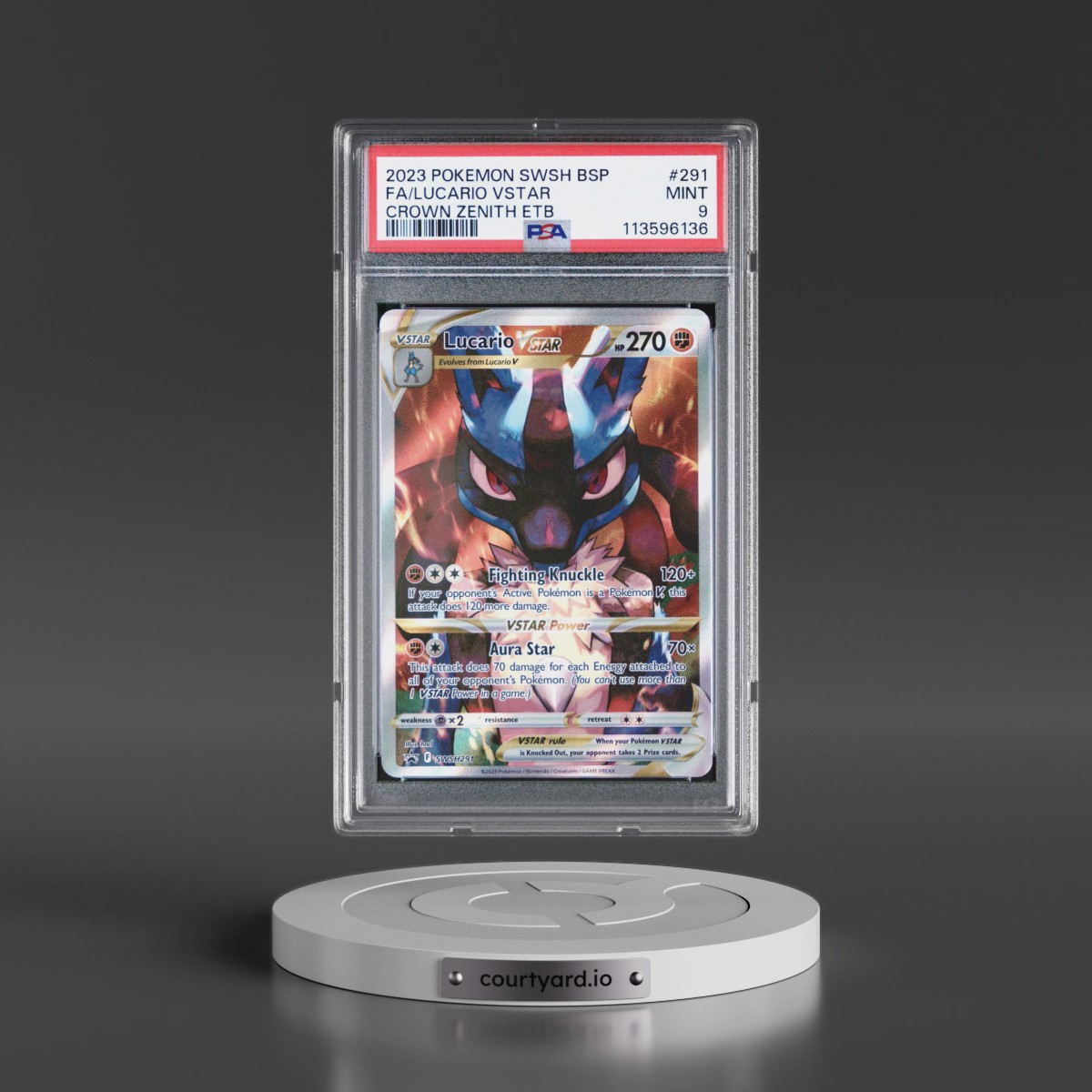 2023 Pokémon Swsh Black Star Promo #291 Lucario Vstar - Full Art Crown Zenith Elite Trainer Box (PSA 9 MINT)