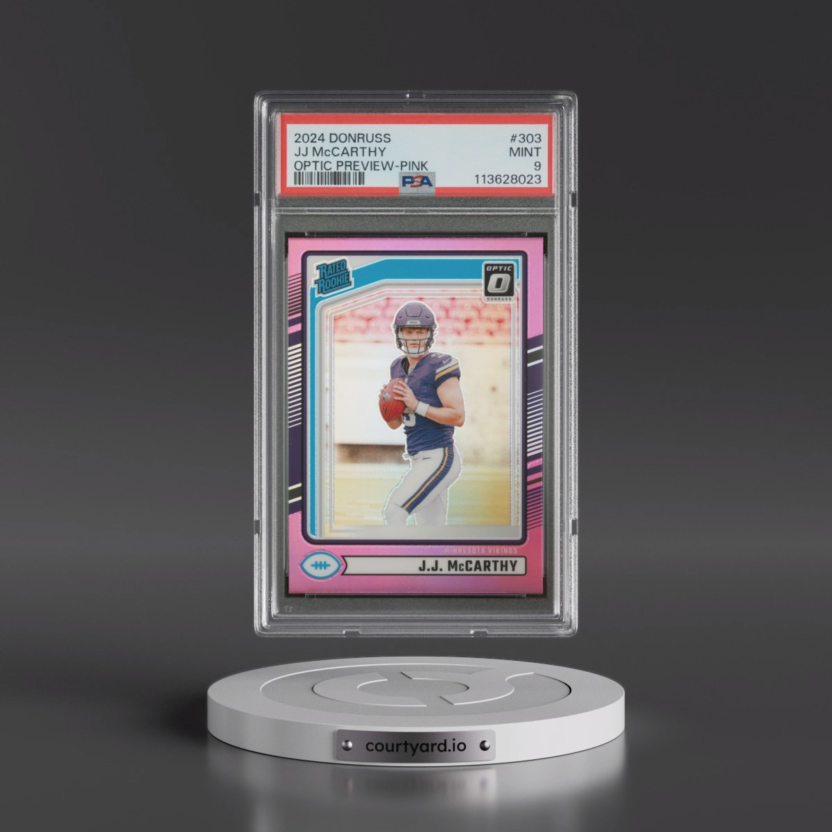 2024 Panini Donruss #303 JJ McCarthy - Optic Preview-Pink (PSA 9 MINT)