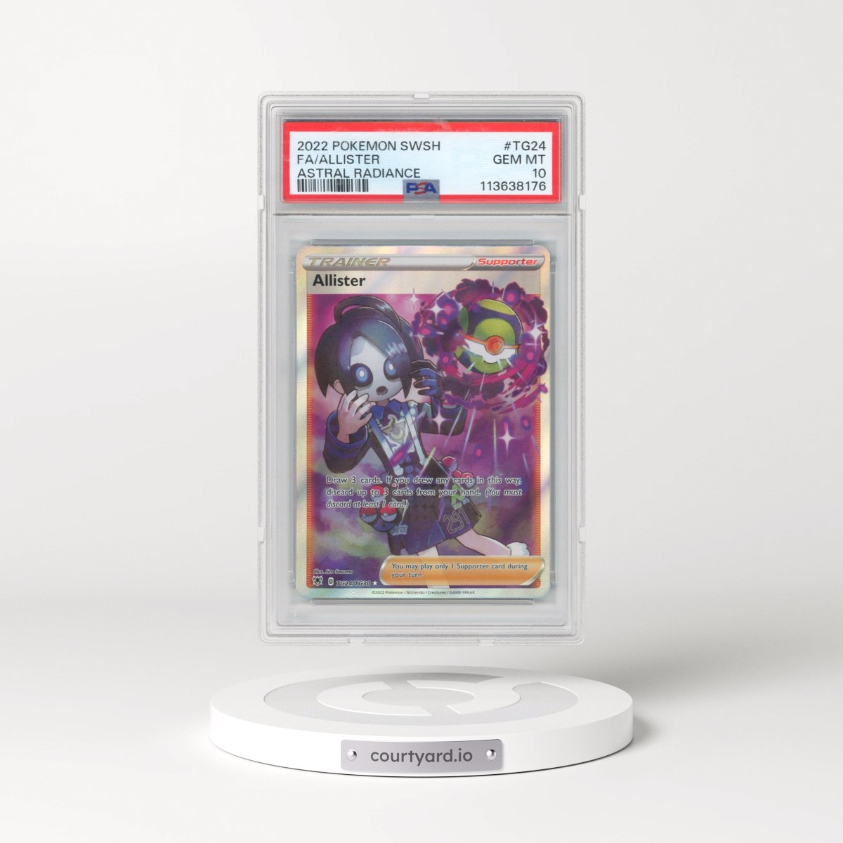 2022 Pokémon Sword & Shield Astral Radiance #TG24 Allister - Full Art (PSA 10 GEM MINT)