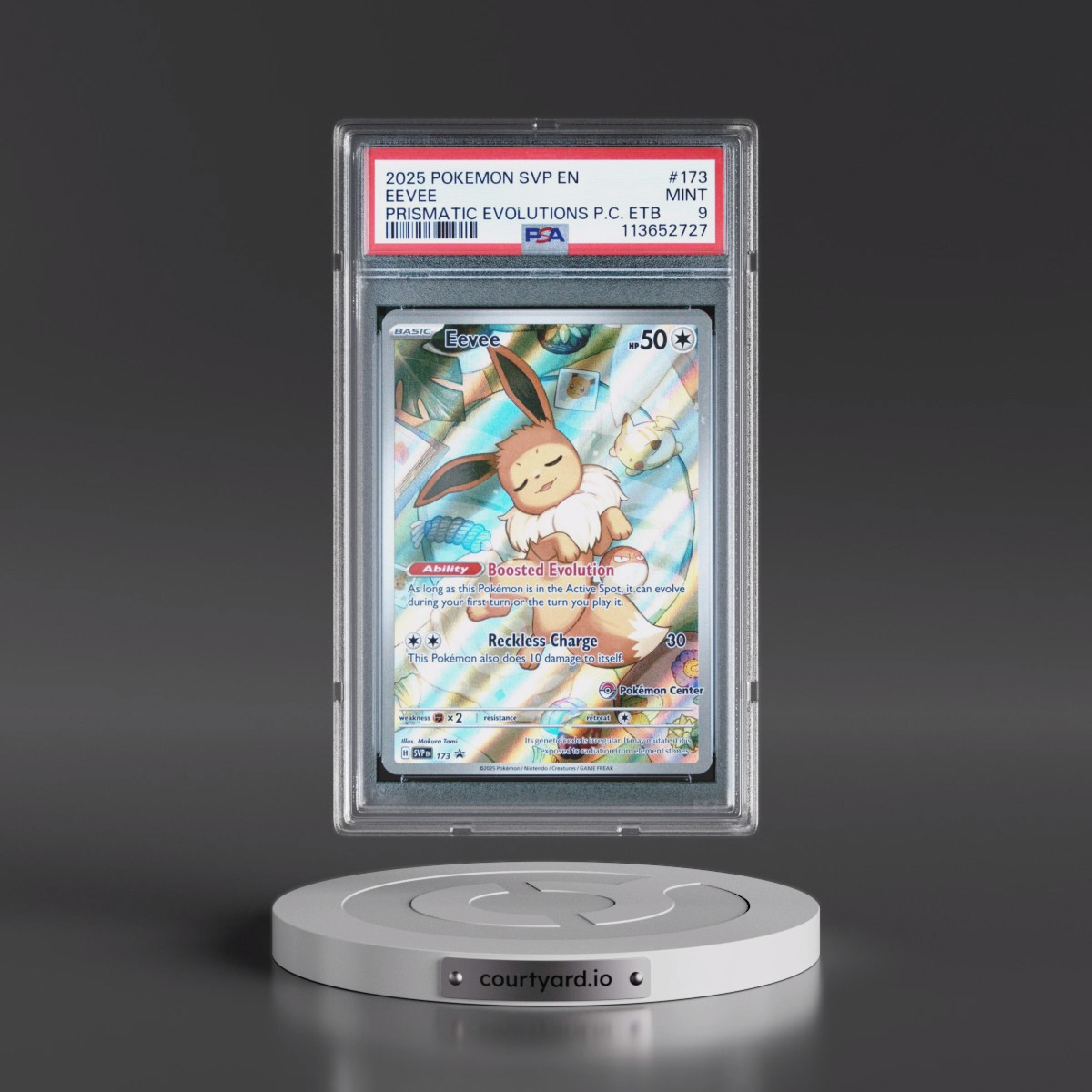 2025 Pokémon Svp EN-SV Black Star Promo #173 Eevee - Prismatic Evolutions Pokemon Center Elite Trainer Box (PSA 9 MINT)