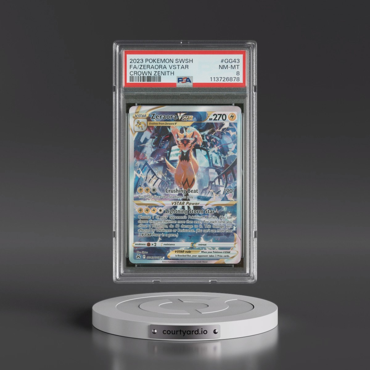 2023 Pokémon Sword and Shield Crown Zenith #GG43 Zeraora Vstar - Full Art (PSA 8 NM-MT)