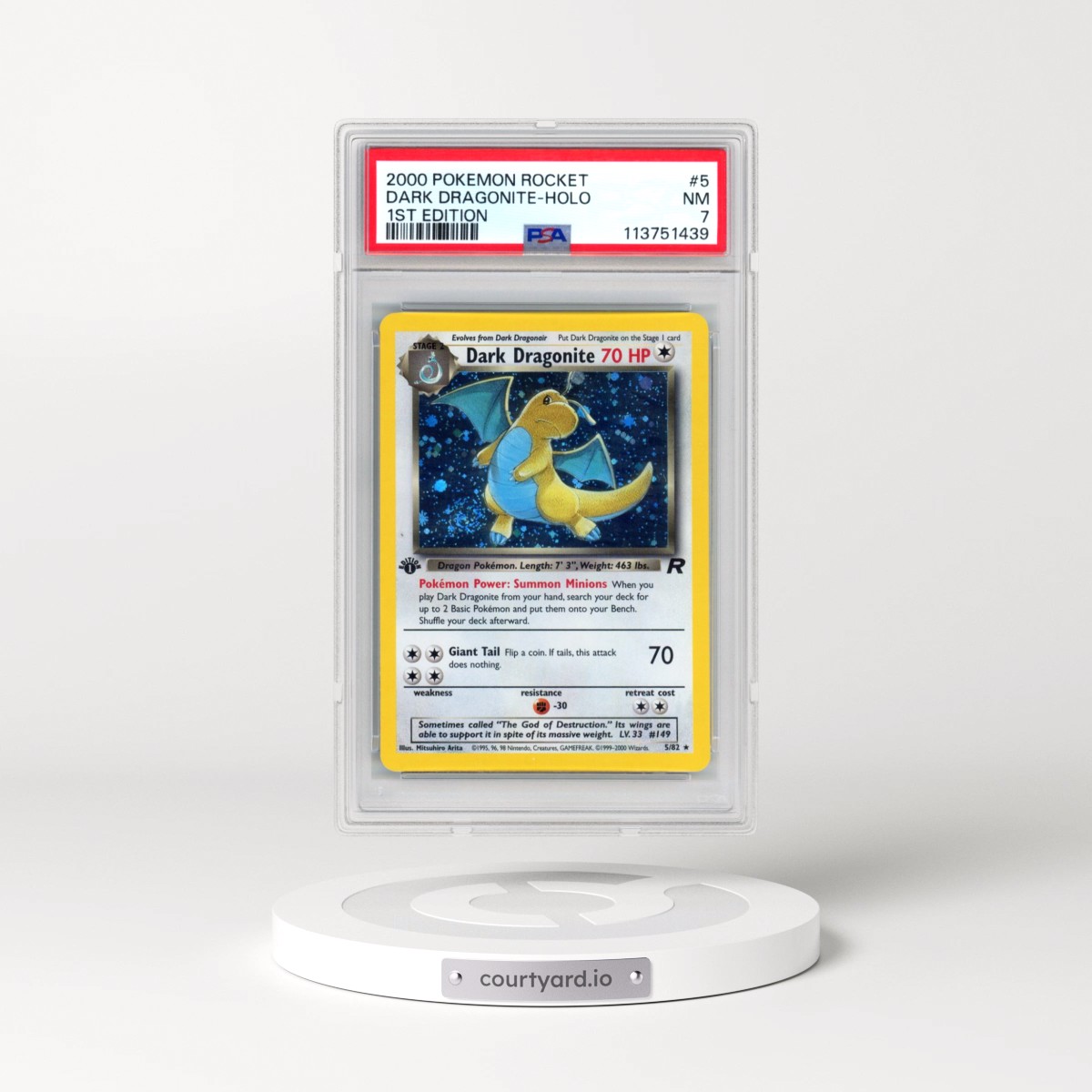 2000 Pokémon Rocket #5 Dark Dragonite - 1st Edition Holo (PSA 7 NM)