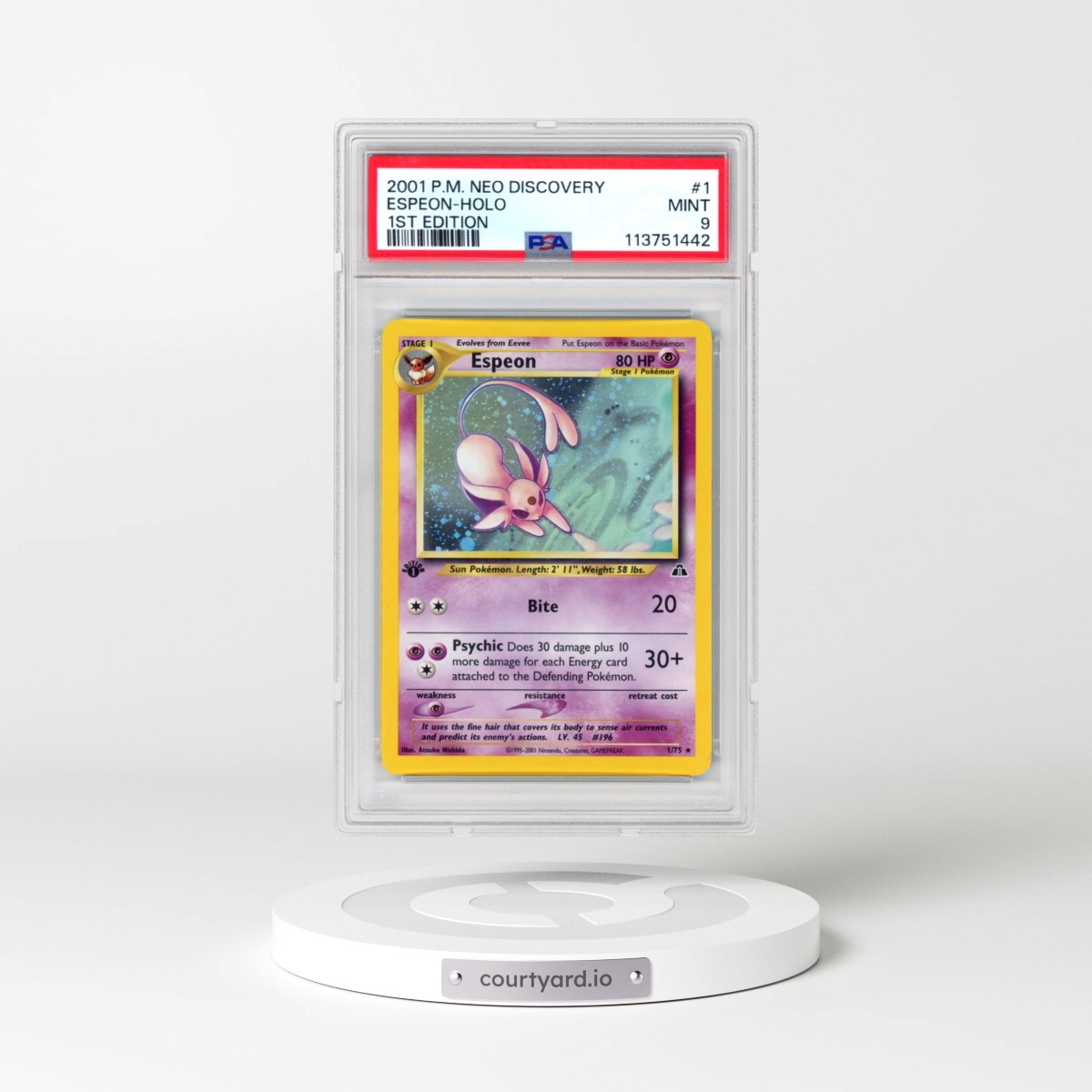 2001 Pokémon Neo Discovery #1 Espeon - 1st Edition Holo (PSA 9 MINT)