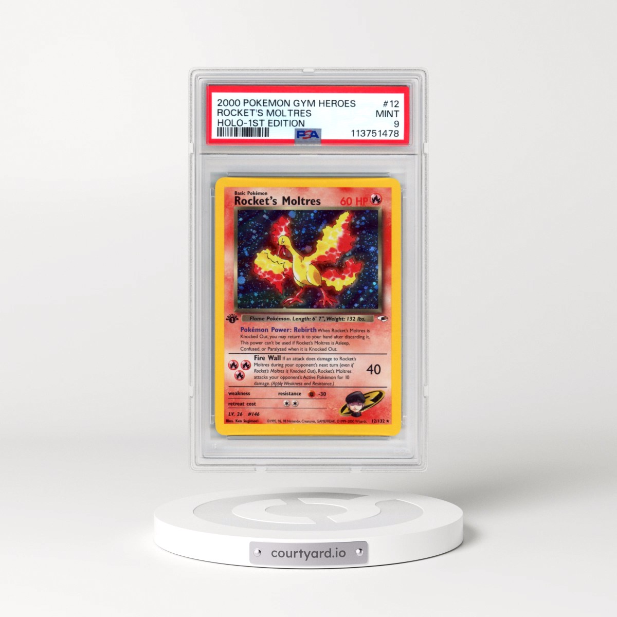 2000 Pokémon Gym Heroes #12 Rocket's Moltres - 1st Edition Holo (PSA 9 MINT)