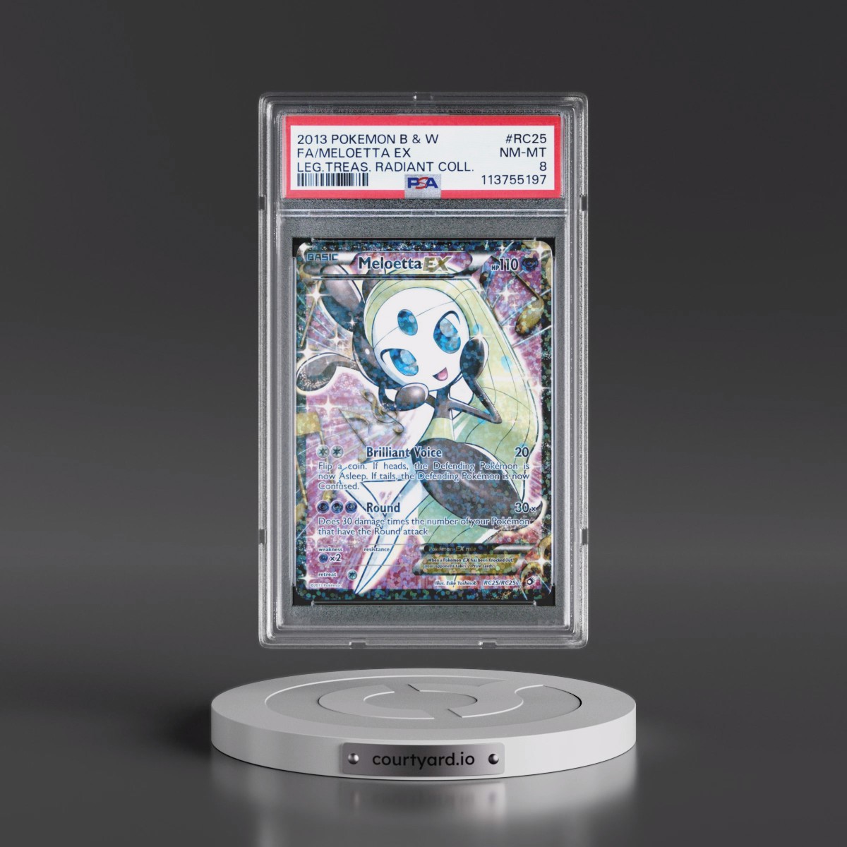 2013 Pokémon Black & White Legendary Treasures Radiant Collection #RC25 Meloetta EX - Holo Full Art (PSA 8 NM-MT)